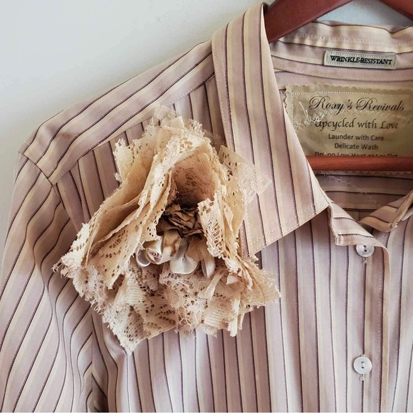 Custom Upcycled Tunic Long Sleeves Button Up Ruffle Hem Mixed Print | L/XL - Picture 2 of 6